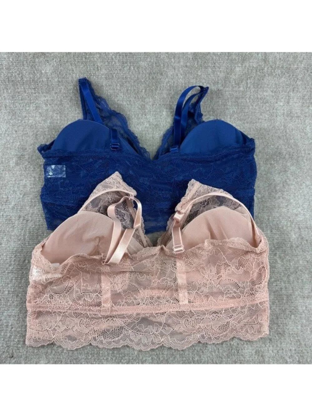 Pearl by Venus Lace Bralette 2 pc Bundle Large Cobalt Blue Blush Pink Coquette - Picture 2 of 4